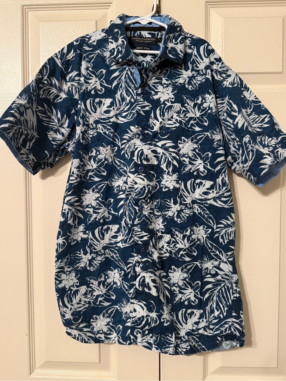 American breed Navy Tropical Print Short-Sleeve Shirt